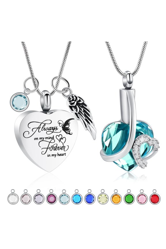 2PCS Pack Hearts Urn Pendant Memory Necklace for Cremation Ashes Holder Necklace Memorial Jewelry
