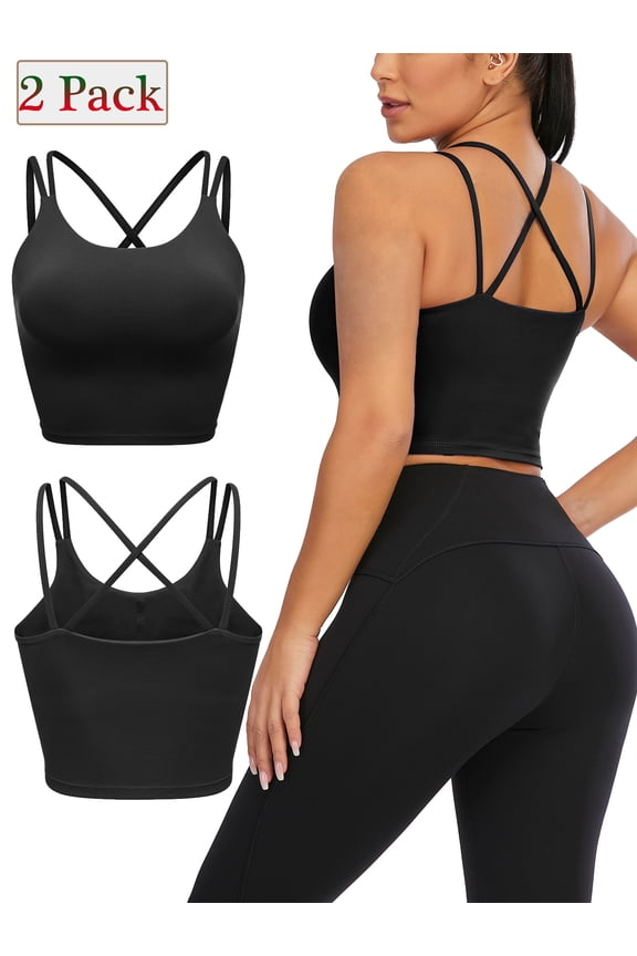 2PCS Padded Sports Bra Athletic Tank Tops Bustier Bra Yoga Crop Cami Sleeveless Leopard Printed Sexy Crop Top Scoop Neck Camisole