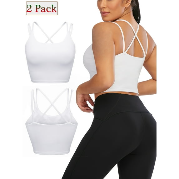 2PCS Padded Sports Bra Athletic Tank Tops Bustier Bra Yoga Crop Cami Sleeveless Leopard Printed Sexy Crop Top Scoop Neck Camisole