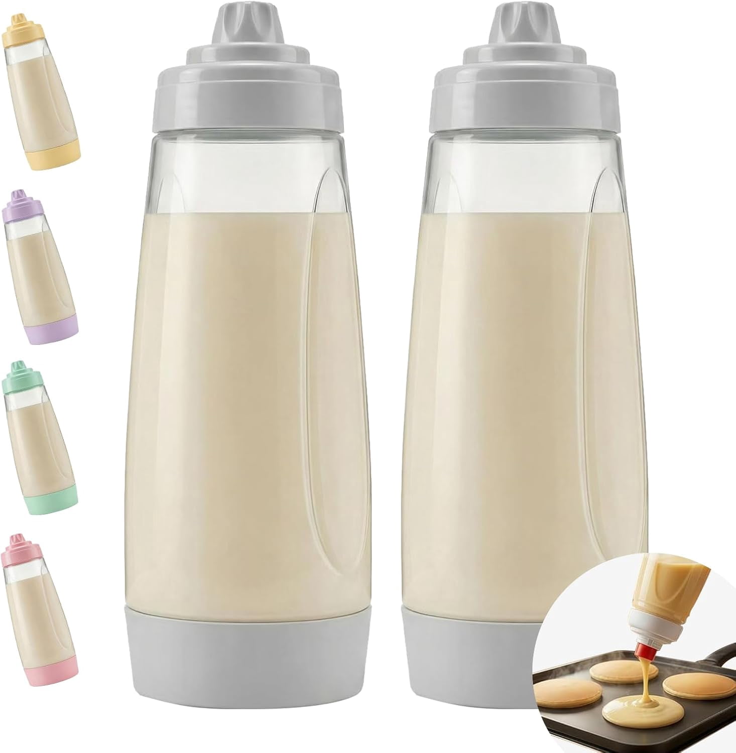 2PCS Pancake Batter Dispenser & Mixer Bottles, 1000ml Leak-Proof ...