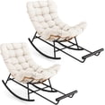 thumbnail image 1 of 2PCS Papasan Rocking Chair with Foot Rest, Oversized Papasan Chair with Thick Removable Cushion and Metal Frame, Lounge Chairs and PE Rattan Rocker for Patio, Porch, Garden, Lawn, Living Room, 1 of 7