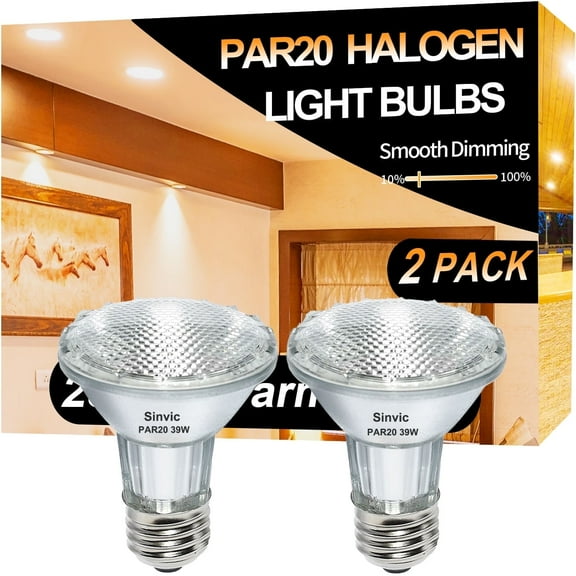 2PCS Par20 Halogen 39W 120V Dimmable, Long Lifespan E26 Par20 Light Bulb with 3000K Warm White for Indoor/Outdoor
