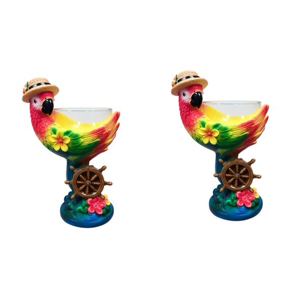 2PCS Parrot Shaped Decorative Glass Goblet, Tropical Collector Parrot Cocktail Goblet, Nautical Coastal Decorative Glass for Summer Party Table Display