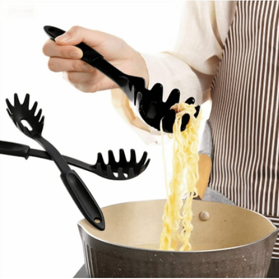 2PCS Pasta Server Spaghetti Fork Spoon Nylon Utensil Kitchen Tools Ideal For Serving Variety Of Foods (Black) Home Decor Suitable for Festival Gifts
