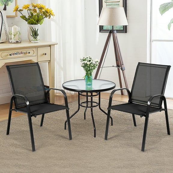 Costway 2PCS Patio Chairs Outdoor Dining Chair sturdy Garden Deck Yard with Armrest Black