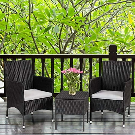 2PCS Patio Rattan Chairs, Furniture Armchair Set with Removable Cushions, Garden, Balcony, Pool Modern Rattan Armchair Set, Outdoor Wicker Chair Set (Black)