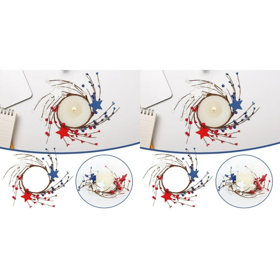 2PCS Patriotic Candle Rings - Red White & Blue Berry Wreaths for 4th of July Decor, Summer Table Centerpieces, Independence Day Kitchen Decorations and Holiday Home Decor