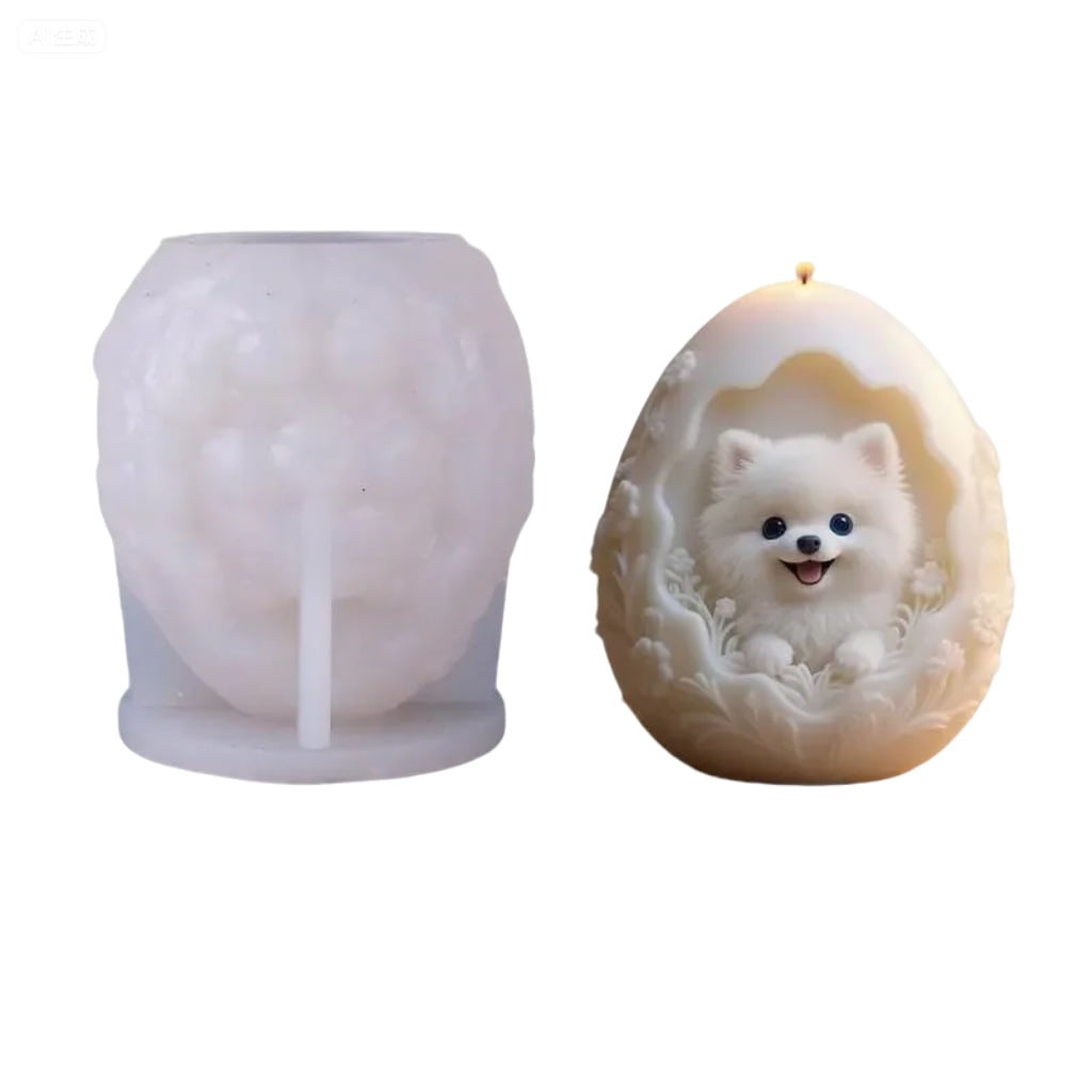 2PCS Patterned Egg Shape Dog Silicone Candle Molds Epoxy Resin Wax Mold Silicone Egg Shaped Dog Mold for Candle Craft Making Festival Gift Decoration Dog Pendant Ornament