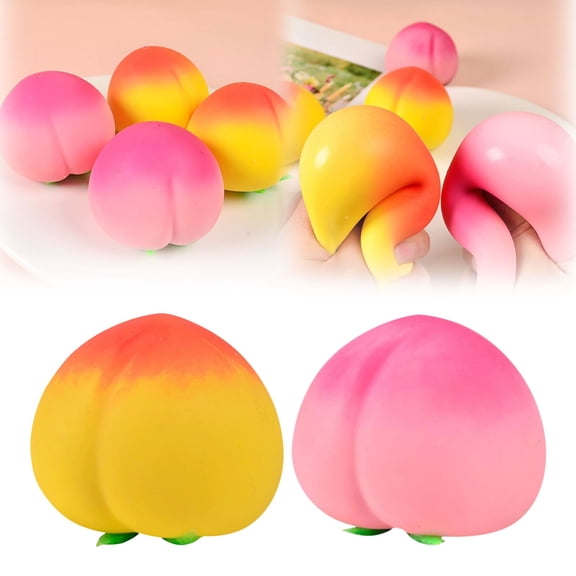 2PCS Peach Anti-Stress Balls, Soft Squeeze Stress Relief Toys for Adults & Kids, Yellow & Pink Peach Decompression Kneading Balls, Anxiety Relief Fidget Toy, Hand Exercise, Portable Stress Ball