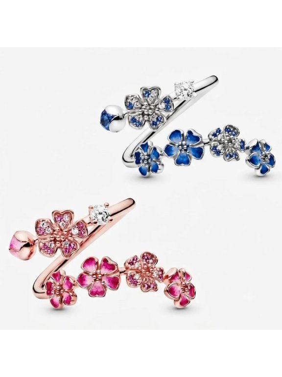2PCS Peach Blossom Ring, Pink Peach Flower Ring, Adjustable Open Band Lightweight Fashion Jewelry Gifts for Women