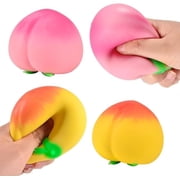 2PCS Peach Squishy Set, Soft Squeezy Fruit Squishys for Adults, Cute Fidget Gift, Yellow and Pink
