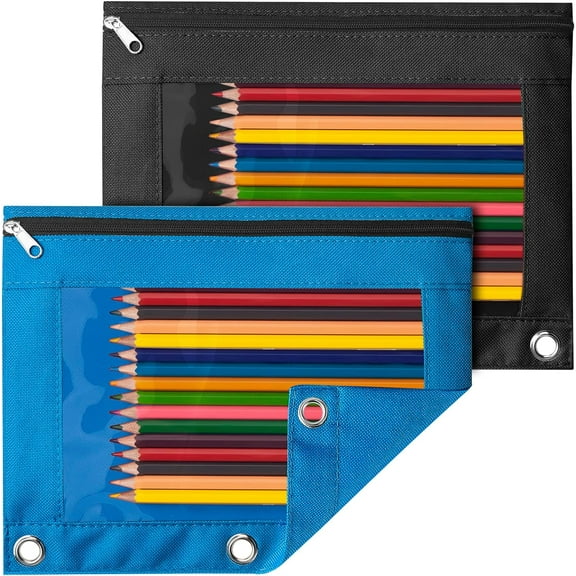 2PCS Pencil Pouch 3 Ring, Zipper Pencil Pouches Case Binder Cosmetic Bag