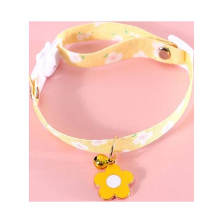 2PCS Pendant Pet Products Cat Supplies Adjustable Cat Necklace Cat Jewelry Pet Flower Collar Bow Dog Bell YELLOW