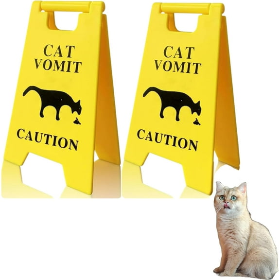 2PCS Perfect Cat Vomit Caution Sign - 3D Printed Funny Cat Warning Decor Signs, Cat Decor Humor Funny Mini Cat Vomit Sign Gift, Decorations and Gift for Cat Lovers