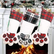 2PCS Pet Cat Christmas Stocking, Plaid Pet Paw Christmas Stockings for Christmas Fireplace Tree Decorations