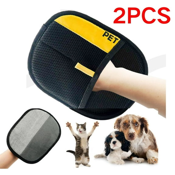2PCS Pet Grooming Gloves - Reusable Static Cat/Dog Hair Removal Gloves Tool for Carpet,Couch,Clothing,Furniture,Black