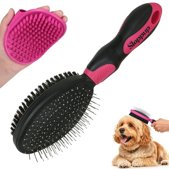 2PCS Pet Grooming Tools - Double-Sided Brush for Shedding and Bathing, Suitable for Short/Long Haired Dogs Cats and Horses, Deshedding Dog Brush, Mane & Tail Combs for Horses - Pet Supplies,Pink