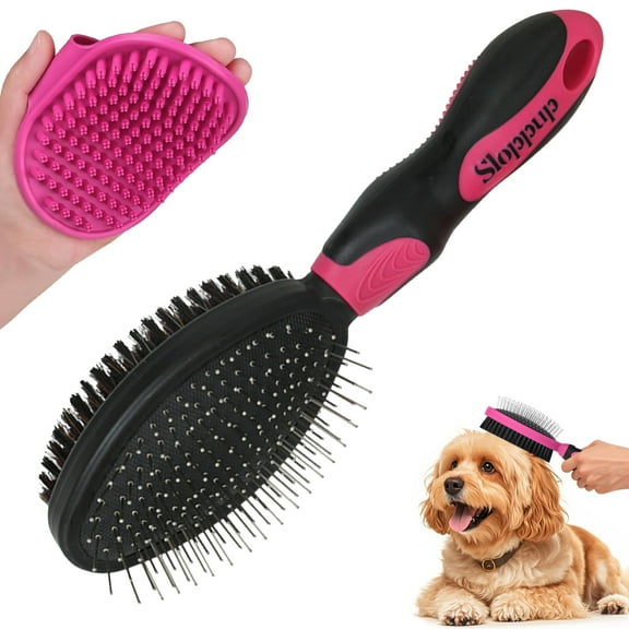 2PCS Pet Grooming Tools - Double-Sided Brush for Shedding and Bathing, Suitable for Short/Long Haired Dogs Cats and Horses, Deshedding Dog Brush, Mane & Tail Combs for Horses - Pet Supplies,Pink