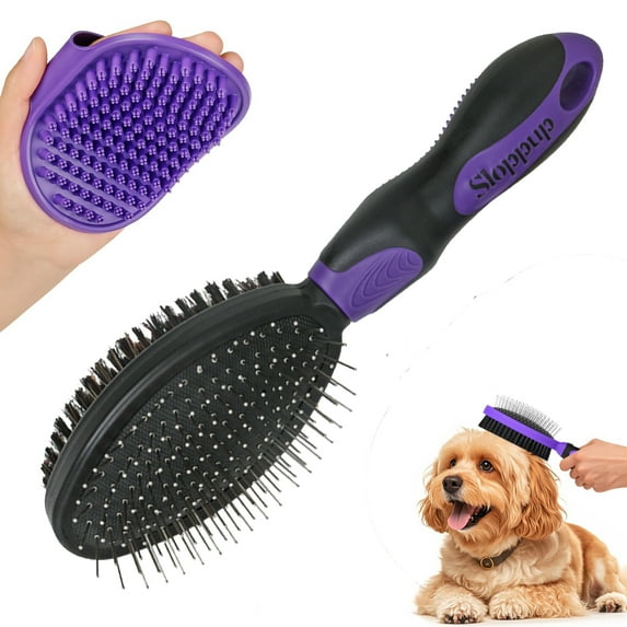 2PCS Pet Grooming Tools - Double-Sided Brush for Shedding and Bathing, Suitable for Short/Long Haired Dogs Cats and Horses, Deshedding Dog Brush, Mane & Tail Combs for Horses - Pet Supplies,Purple
