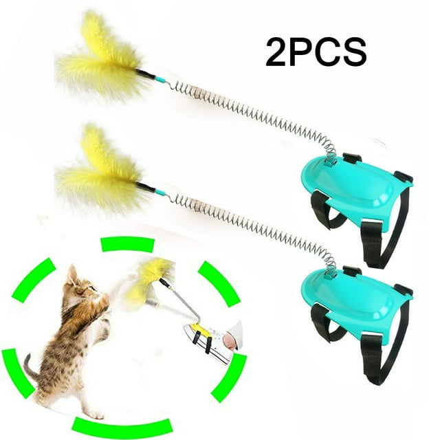 2PCS Pet Instant Spring Doll for Cats with Interactive Feathers, Cat Toys with Suction Cup with Springs for Cats, Teasing Stick, Funny Cat Stick