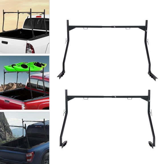2PCS Pickup Ladder Rack, 800lbs Carbon Steel Non-Drilling Truck Rack, Adjustable Width Trailer Rack with Double J Hooks for Kayak Wood Surfboard Ladder (Black)