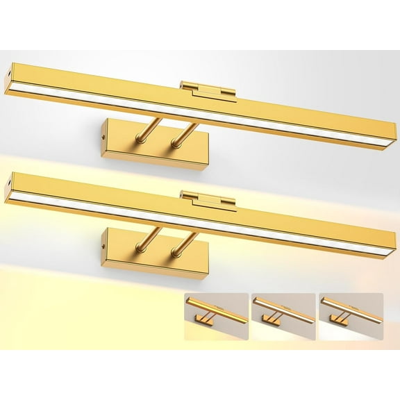 2PCS 16in Battery Operated Picture Light, Wireless & Dimmable with Remote Control, Ideal for Art & Gallery, Gold Finish.