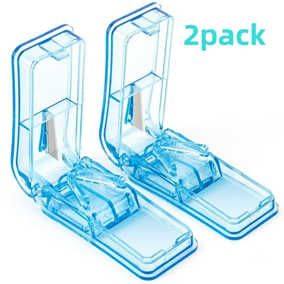 2PCS Pill Cutter,Professional Pill Splitter for Cutting Small Pills or Large Pills in Half (Blue)