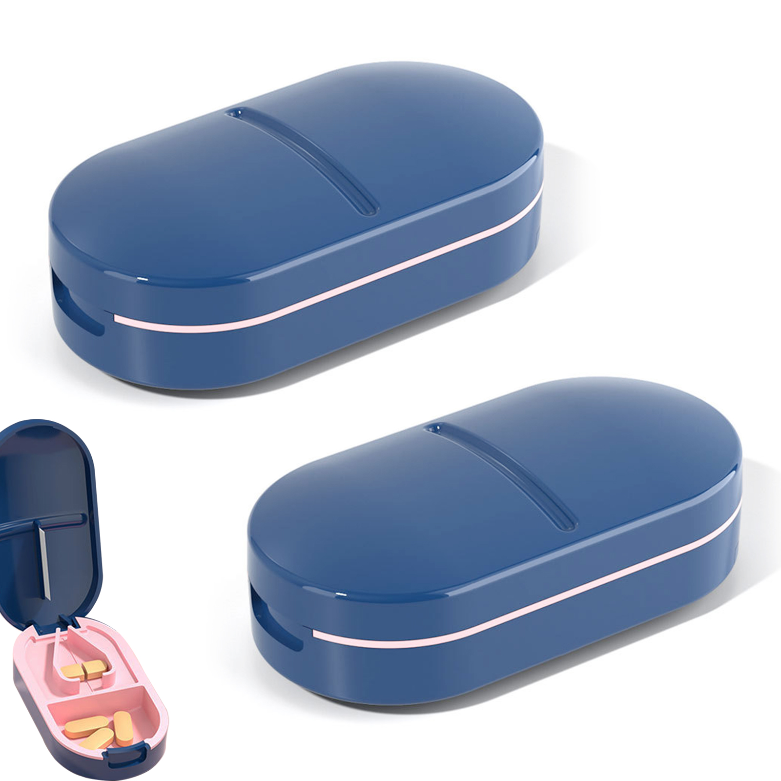 2PCS Pill Cutter Professional Splitter for Cutting Small or Large Pills in Half (Navy Blue