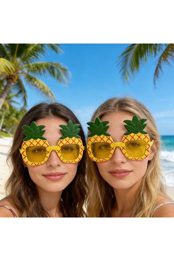 2PCS Pineapple Shaped Sunglasses for Women Men, Summer Beach Vacation Fruit Party Glasses, Novelty Tropical Hawaiian Style Accessories for Adults