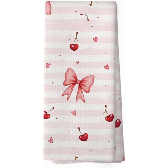 2PCS Pink Bow Gifts Kitchen Dish Towels, Bows Lover Gifts for Women Wife Mom, Pink Preppy Bathroom Decor, Trendy Hand Towels Kitchen Tea Towels Decorations, 16x24inch