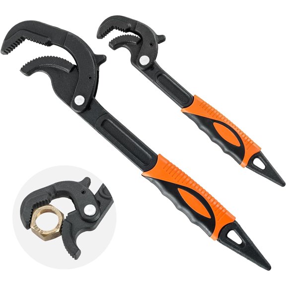 2PCS Pipe Wrench, Adjustable Wrench Multi-function Spanner, Heavy Duty Quick Wrench Water Pipe Compatible with 0.6"-2.4" / 14-60MM Pipes Nuts Screws