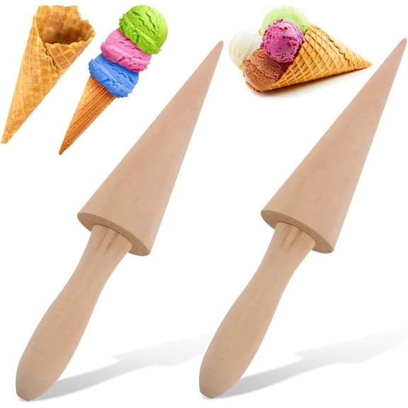2PCS Pizzelle Roller, Ice Cream Cones Cone Roller Ice Cream Cone Mold Cone Roller for DIY Pastry Dessert Cooking Kitchen Tool Decorating Baking Accessory Wooden