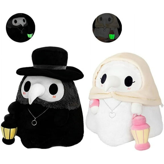 2PCS Plague Crow Doctor Soft Stuffed Animals 7.8" Plush Toy, Cute Crow Doctor Nurse Anime Plushie Doll with Luminous Lantern for Boys and Girls