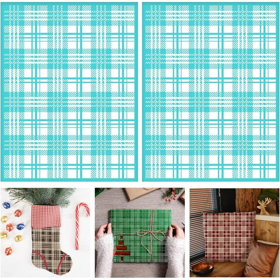 2PCS Plaid Stencil Buffalo Reusable Grids Silk Screen Self-Adhesive Printing 8.5x11 Inch Check for Painting Wood Wall Tile Canvas Paper Fabric