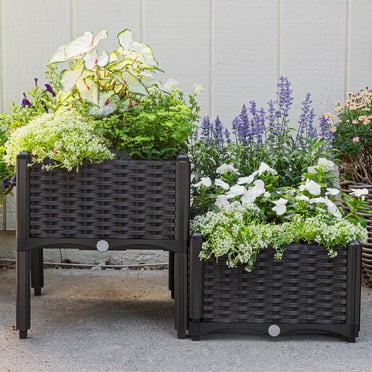 Barton Raised Garden Beds Outdoor, 2-Piece Elevated Planter Boxes, Outdoor for Vegetables, Flowers, Herbs, Garden Box With Drain Outlet, Heat & Frost Resistance Planters