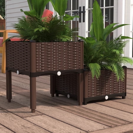 Barton Selfwatering Stackable Raised Garden Beds, 2-Piece Planter Boxes for Vegetables, Flowers, Herbs, with Drain