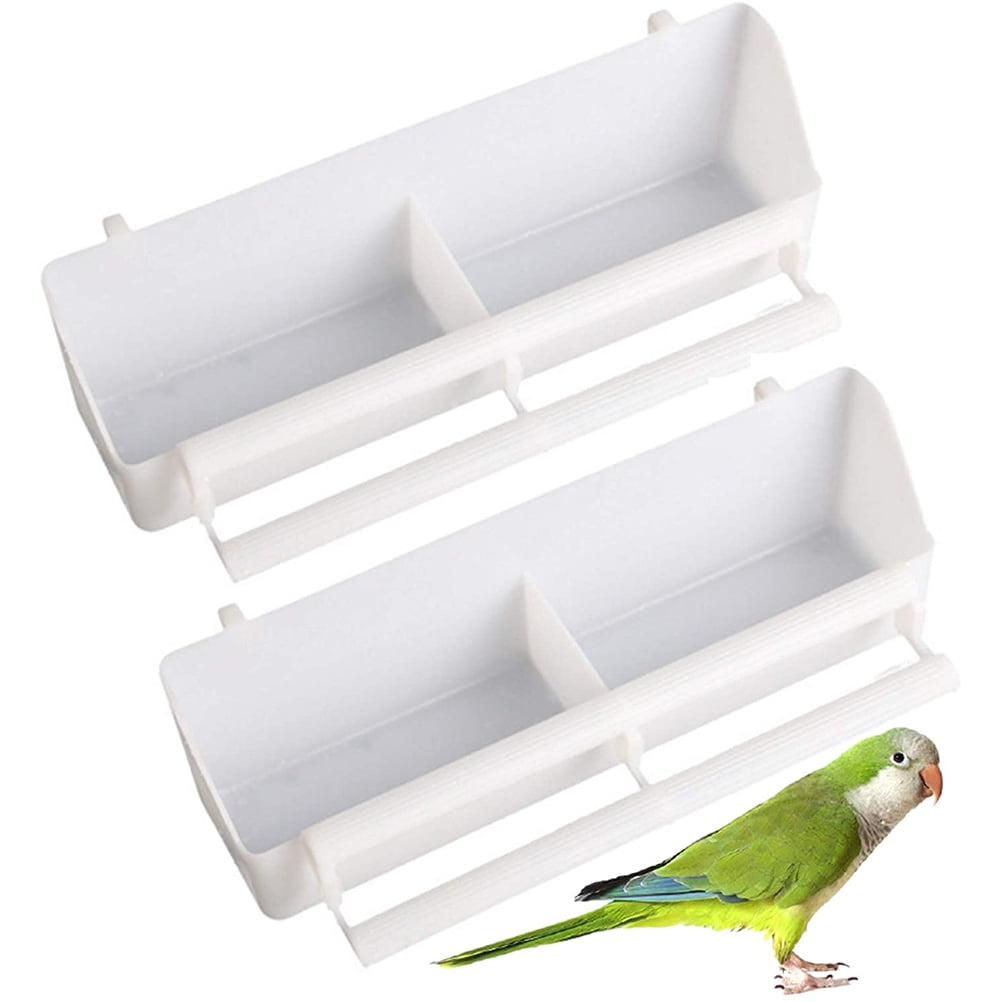 2PCS Plastic Bird Feeding Bowl Double Bird Cage Water Food Feeder Caged