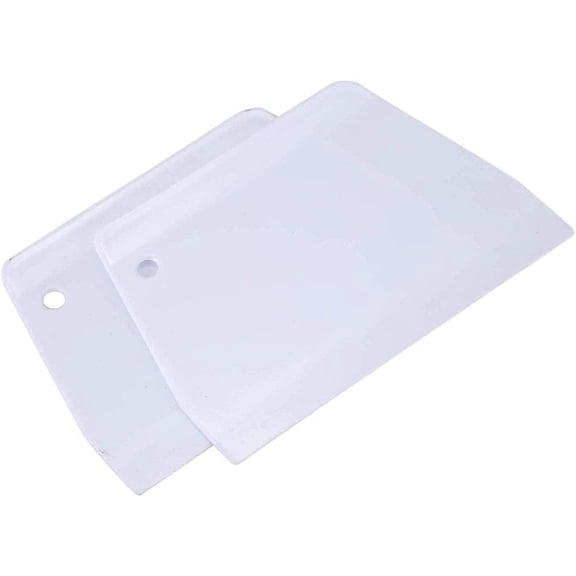 2PCS Plastic Kitchen Scraper, Flexible Bench Scraper, Safe Bowl Scraper, Multipurpose Light Baking Tool Trapezoidal Dough Cutter Spatula Food Scrapper for Cake Bread Pizza Fondant Icing, White