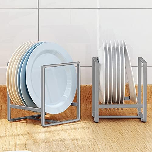 2PCS Plate Holders Organizer, Metal Dish Storage Dying Display Rack for Cabinet, Counter and Cupboard, Grey, Small