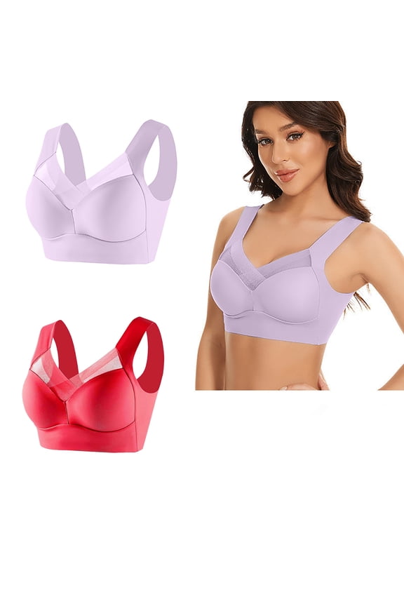 2PCS Plus Size Women's Bra Modern Stretch Seamfree Wide Strap Bralette Back Smoothing Bralette