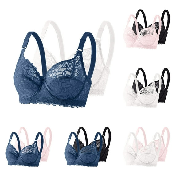 2PCS Plus Size Womens Push up Bras Lace Soft Underwire Solid Color Lightweight Full Coverage Supportive Bras Women Bralette Bras for Heavy Breast Clear 38