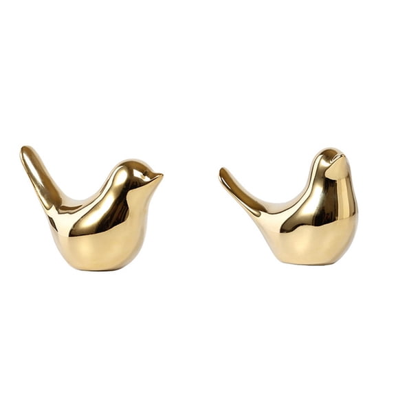 2PCS House Figurines Modern Ceramic Bird Statues Animal Sculpture Home Decoration, L & XL,2 x bird figurine,Golden