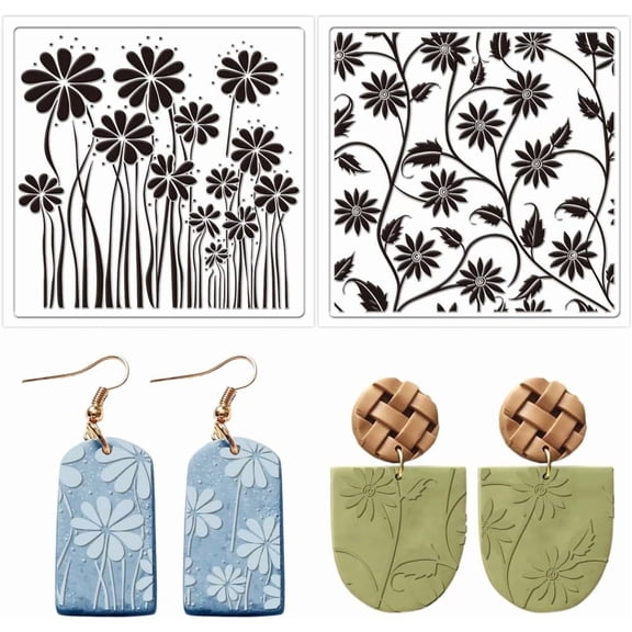 2PCS Polymer Clay Texture Sheets Silicone Texture Stamp Flower Vines Silicone Polymer Stamp Sheet Modeling Pattern Pad