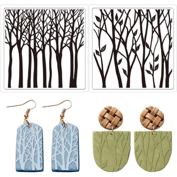 2PCS Polymer Clay Texture Sheets Silicone Texture Stamp Tree Branch Silicone Polymer Stamp Sheet Modeling Pattern Pad for Pottery Earrings Jewelry Making DIY Crafts