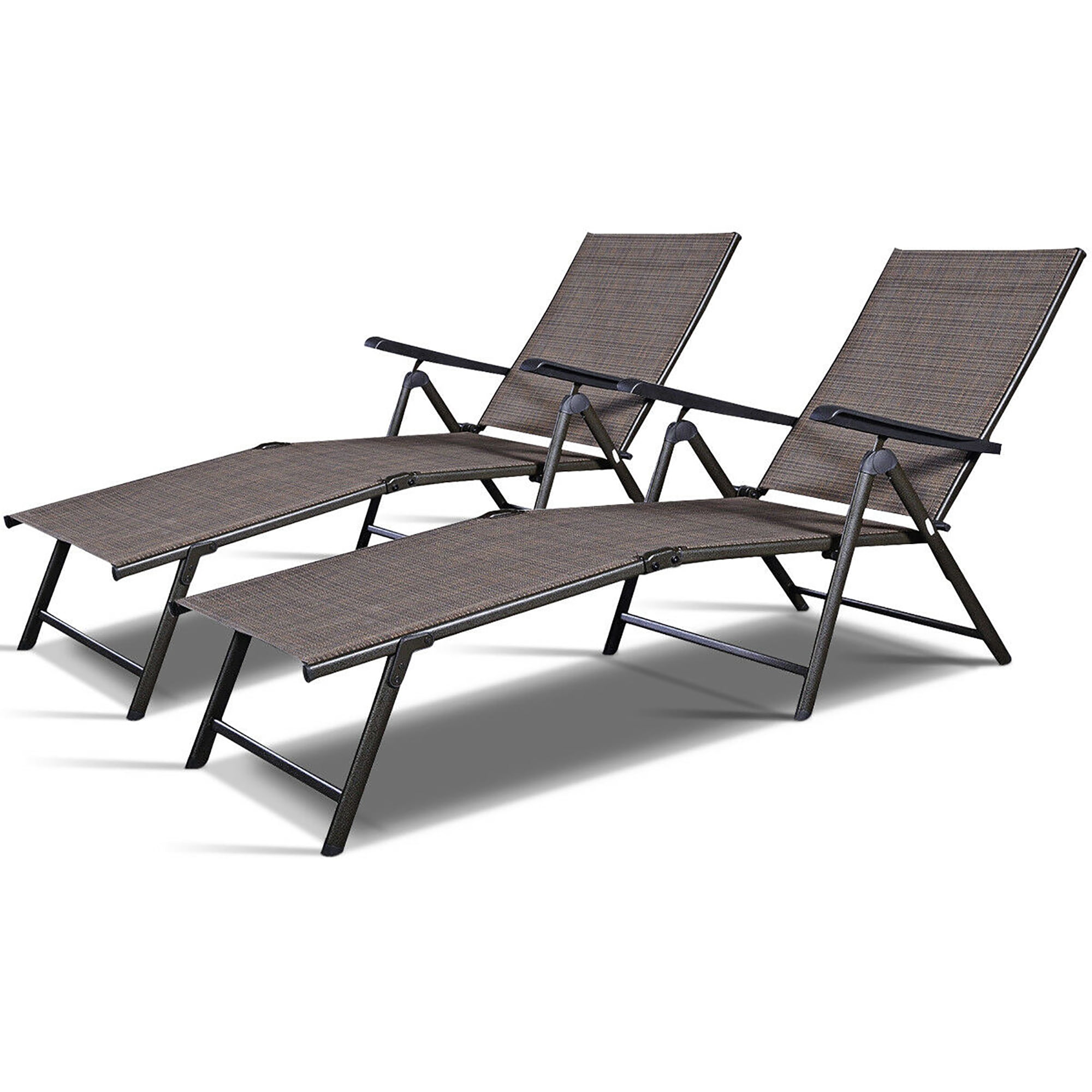 Tan Metal Outdoor Adjustable Chaise Lounge Set of 2