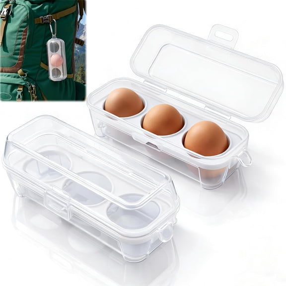 2PCS Portable 3-Grid Shockproof Hard Boiled Egg Holder Camping, Storage Case for Gym Fitness Workout Protein Snack, Kitchen Refrigerator, Camping Eggs Container with Lids