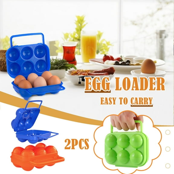 2PCS Portable 6-Egg Plastic Container - Folding Storage Box with Secure Lid | Travel-Friendly Egg Holder for Camping, Picnics & Kitchen Organization(Green+Blue)