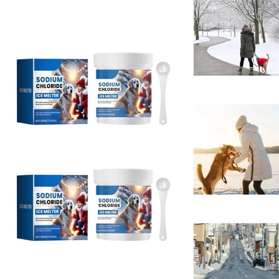 2PCS Portable Pet Safe Ice Melt 100g & Emergency Snow Removal for Camping & Road Trips, Safe for Concrete & Vegetation, Fast Acting