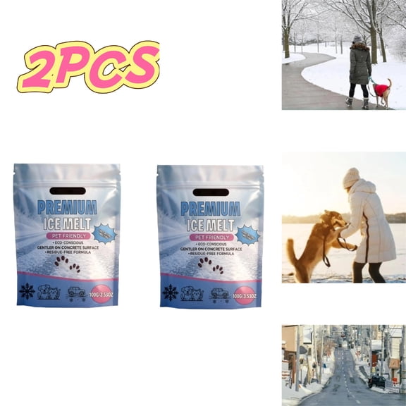 2PCS Portable Pet Safe Ice Melt 100g & Emergency Snow Removal for Camping & Road Trips, Safe for Concrete & Vegetation, Fast Acting