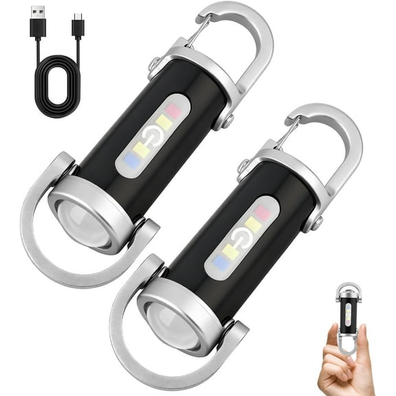 2PCS Portable Rechargeable Bright Keychain Flashlight,1200 Lumens Waterproof Mini EDC Compact Keychains Flashlight,LED USB Torch Light for Searching,Hiking,Walking